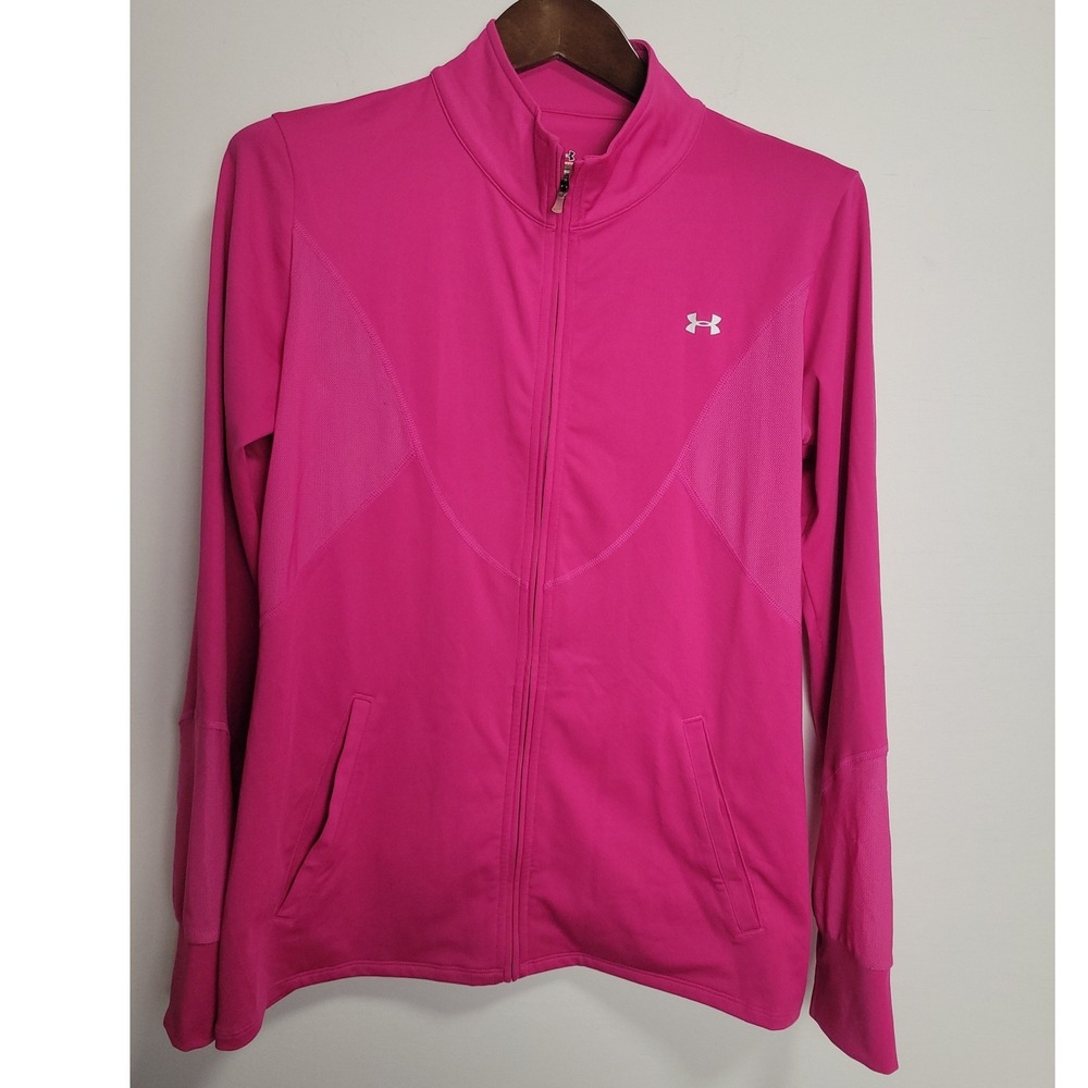 Under Armour Allseasongear Womens Pink Full Zip Mesh Panel Track Jacket LG